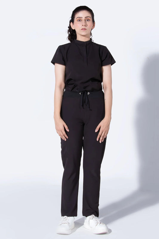 Aero Scrub Set: Midnight Black with Mandarin Collar