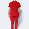 Titan Scrub Set: Electric Crimson with Mandarin Collar