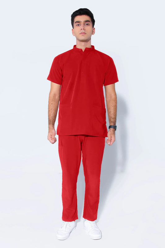 Titan Scrub Set: Electric Crimson with Mandarin Collar