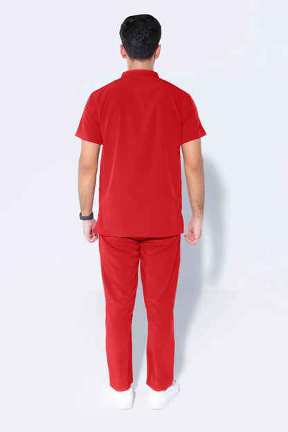 Titan Scrub Set: Electric Crimson with Mandarin Collar