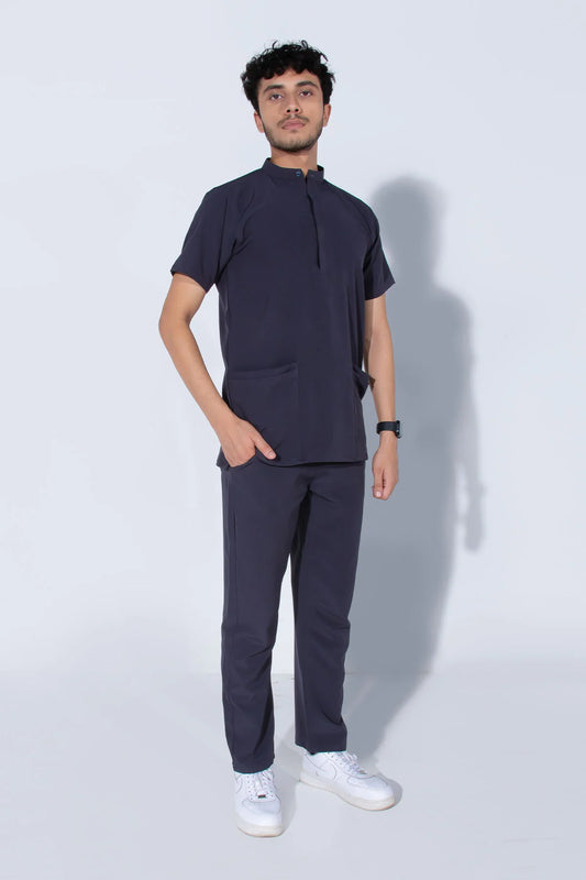 Aero Scrub Set: Lead Grey with mandarin collar