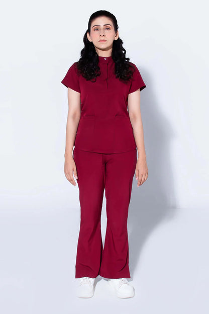Aero Scrub Set: Mulberry Maroon with Mandarin Collar