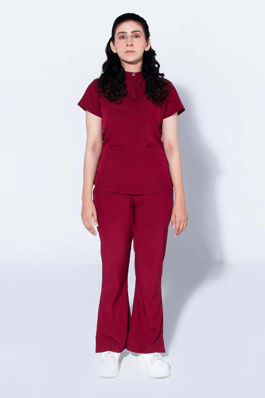 Aero Scrub Set: Mulberry Maroon with Mandarin Collar
